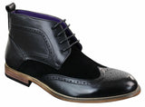 Muške crne kožne brogue čizme od brušene kože, elegantne ležerne čizme do gležnja s čipkom
