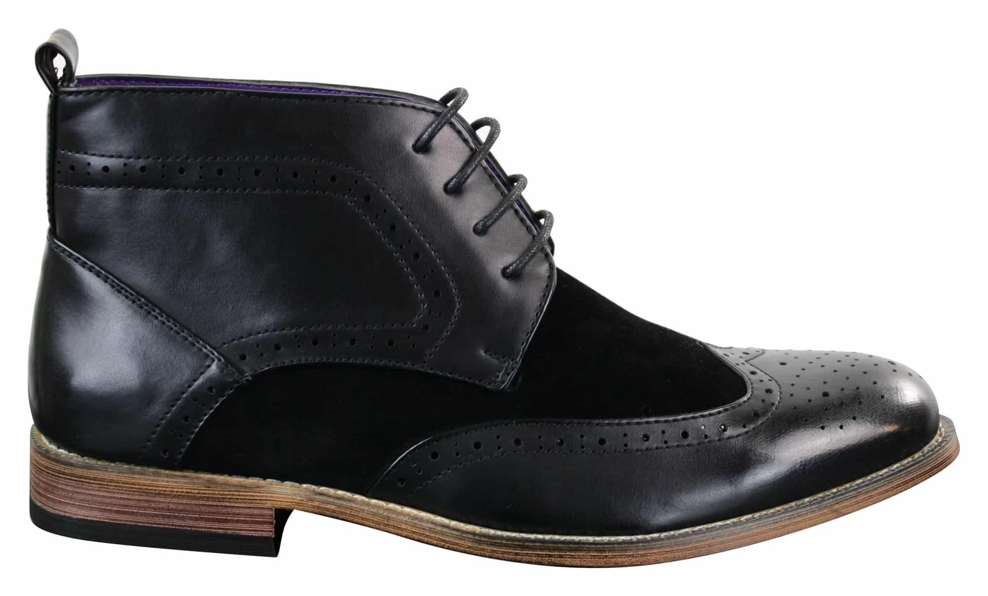 Muške crne kožne brogue čizme od brušene kože, elegantne ležerne čizme do gležnja s čipkom