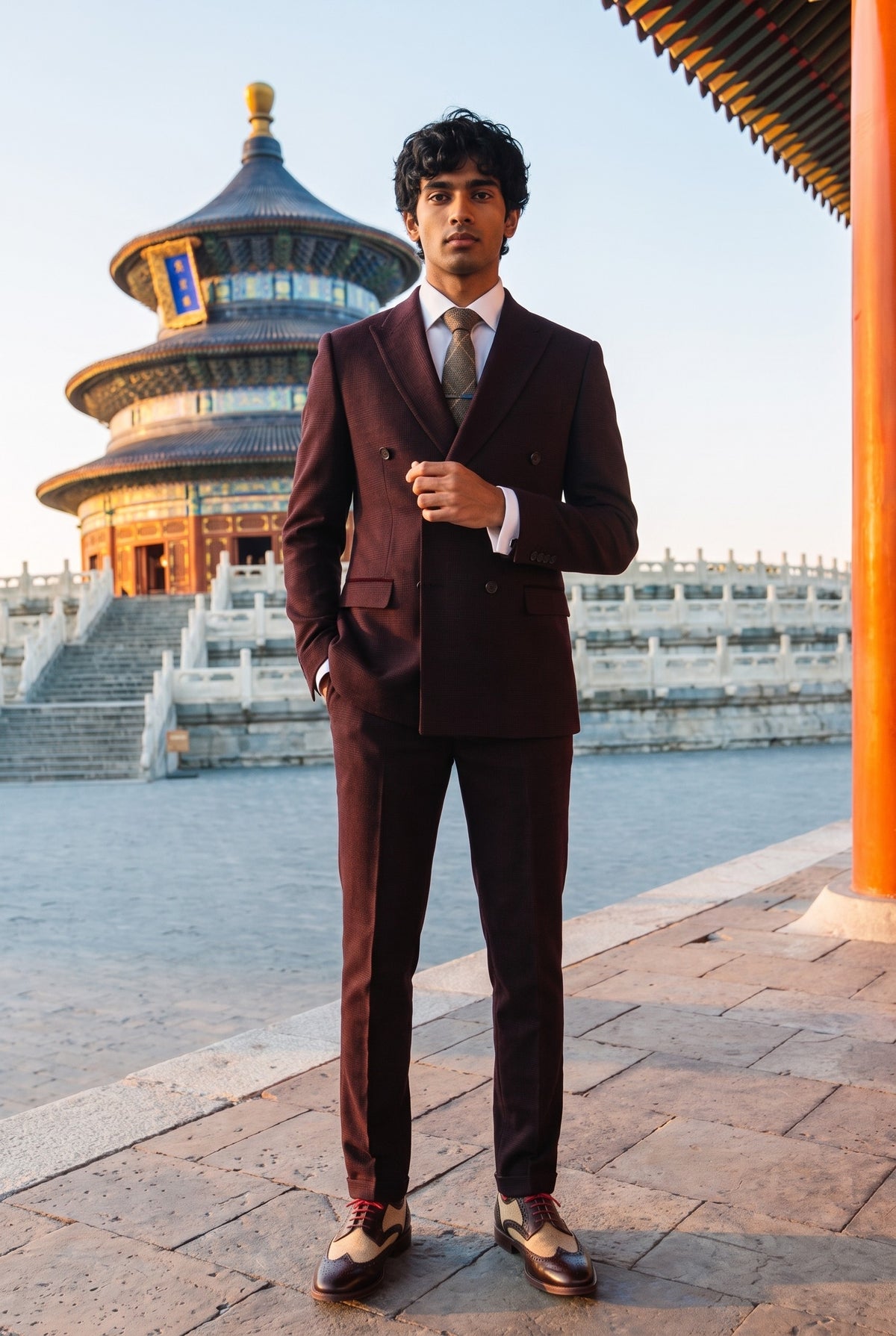 Look #641 styled with Regent - Muško bordo odijelo s dvostrukim kopčanjem od 2 dijela