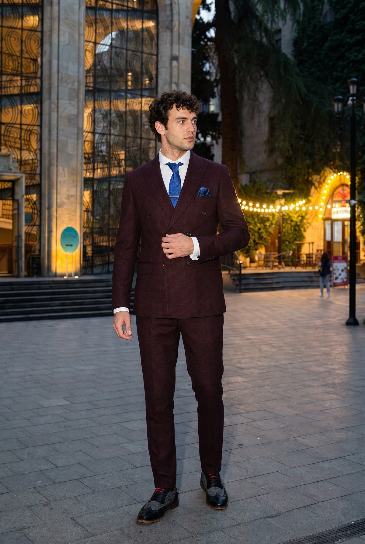 Look #733 styled with Regent - Muško bordo odijelo s dvostrukim kopčanjem od 2 dijela
