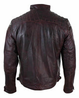 Muška bajkerska jakna od prave kože s patentnim zatvaračem u retro stilu, boje mekog vina, vintage izgled