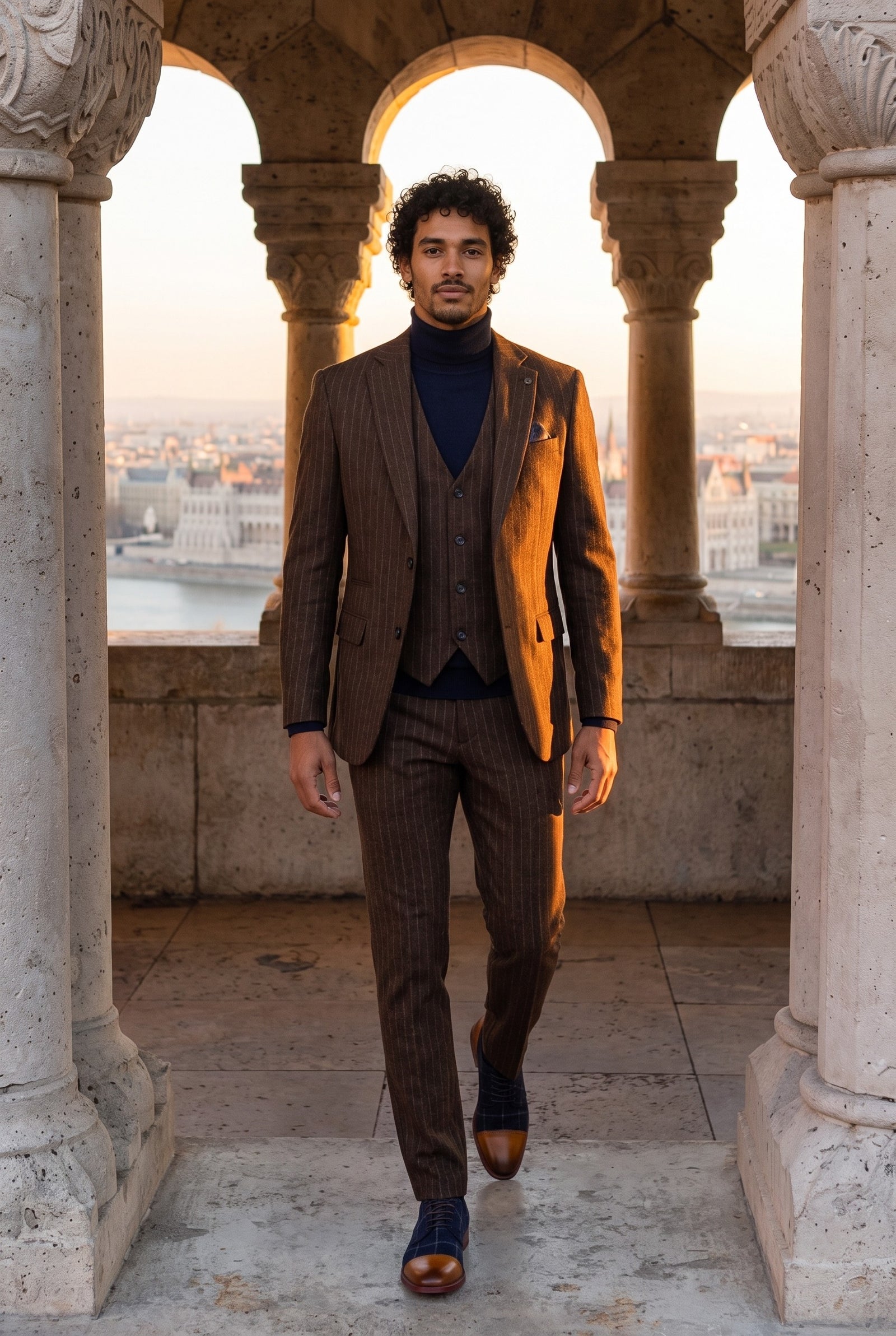 Look #959 styled with Muški tamnoplavi dolčevit pulover s dugim rukavima, pleteni od mekane viskoze