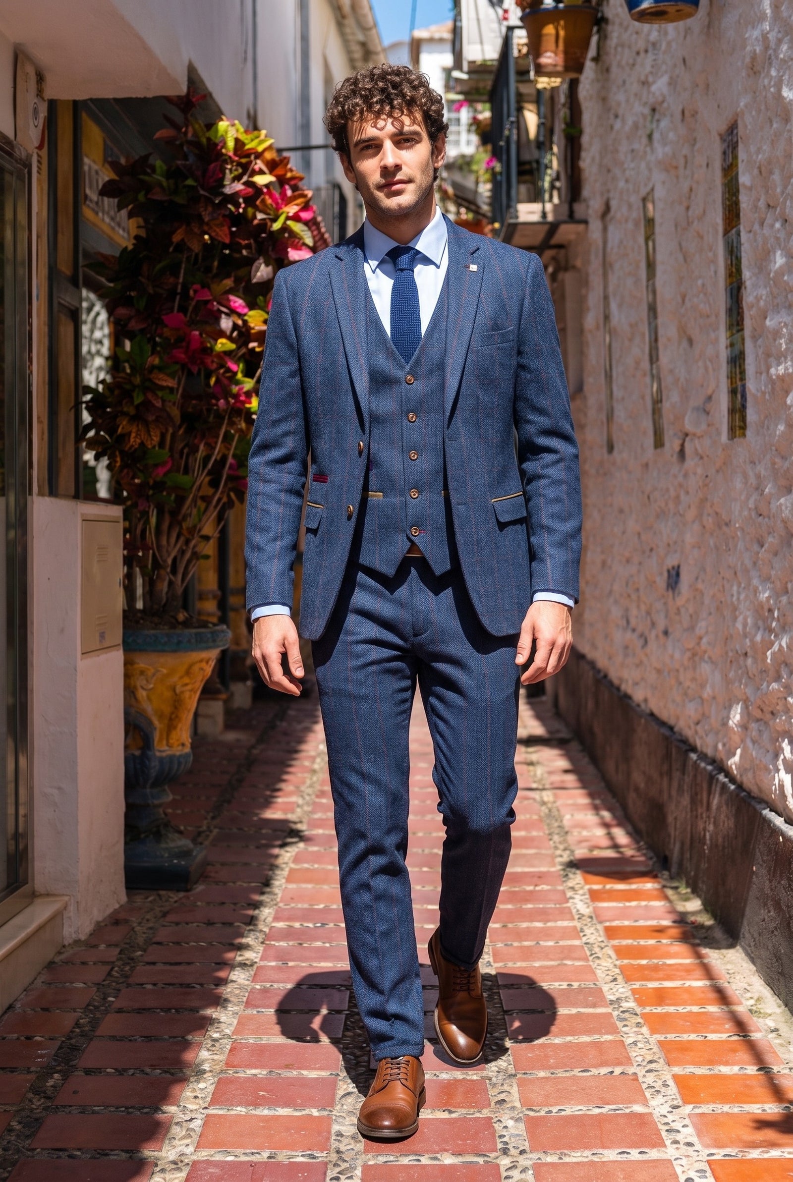 Look #986 styled with Scott muško plavo odijelo od tvida s tri dijela
