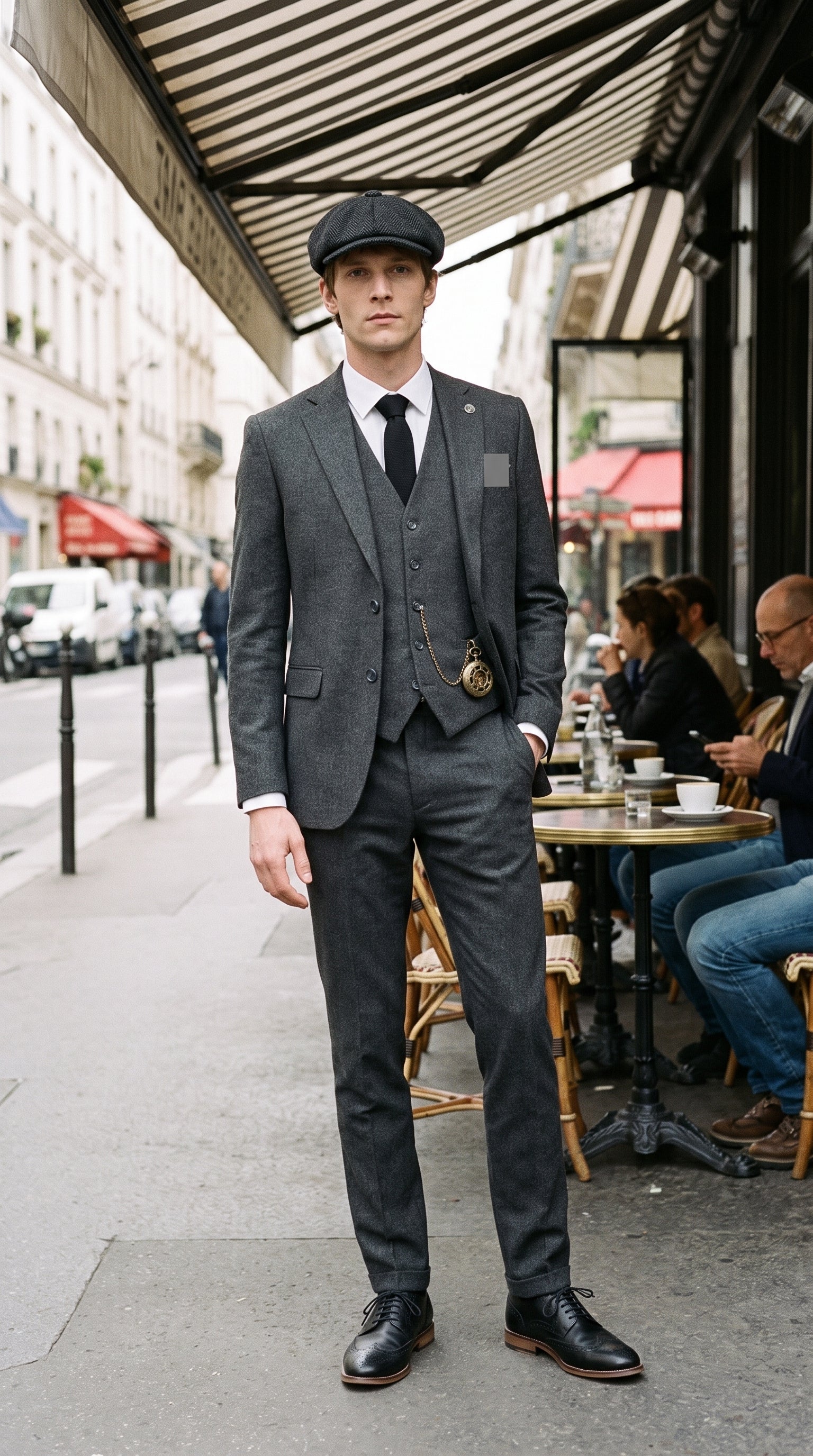 Look #831 styled with Muško sivo vuneno odijelo Peaky Blinders iz 1920-ih