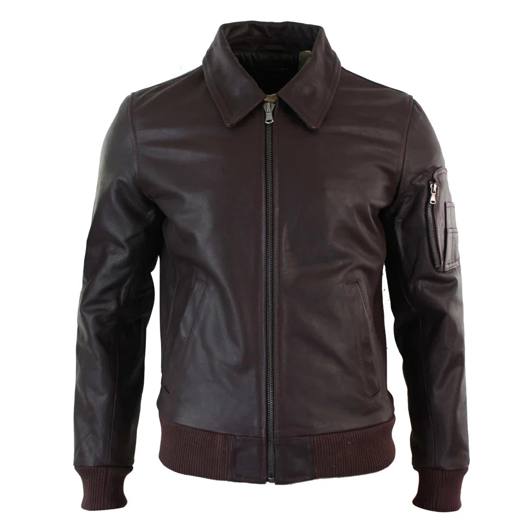 Muška kožna Harrington bordo bomber klasična pilotska jakna