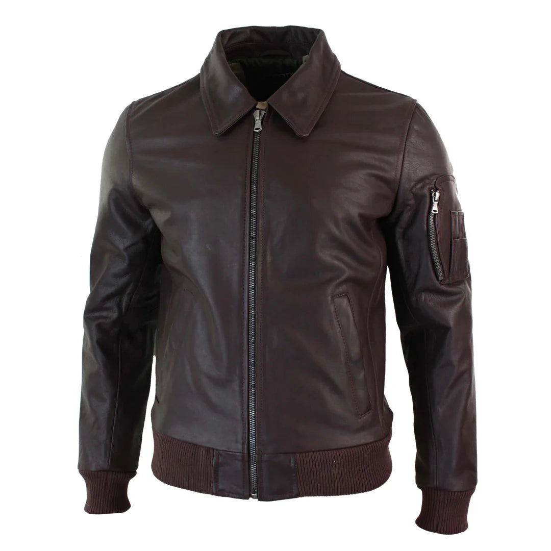 Muška kožna Harrington bordo bomber klasična pilotska jakna