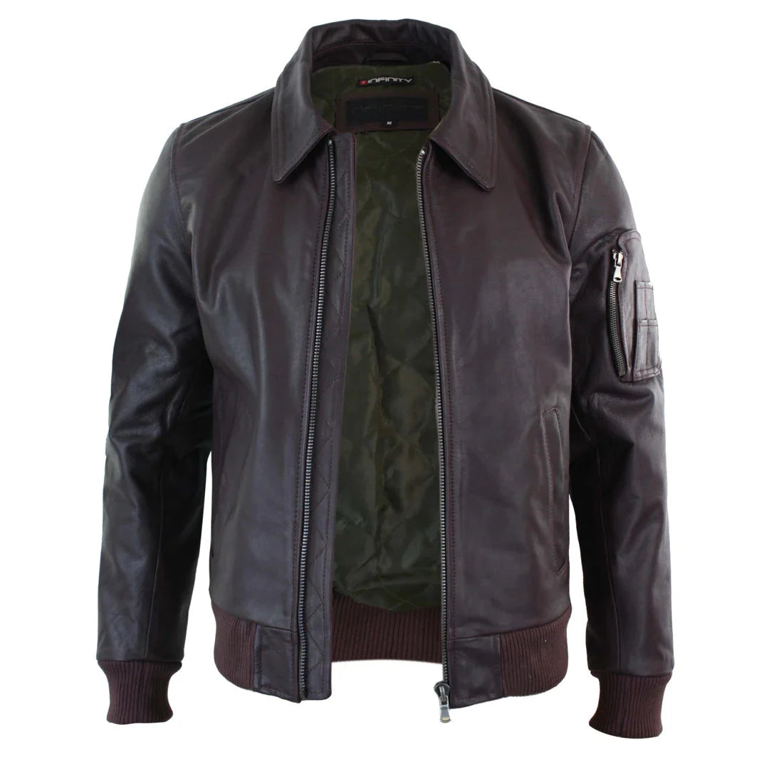 Muška kožna Harrington bordo bomber klasična pilotska jakna