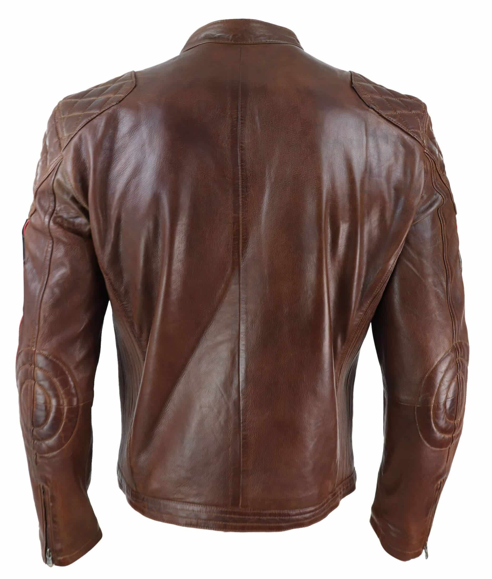 Muška trkaća jakna od prave kože, crna, tamnoplava, smeđa, s prugastim rukavima, moto biker - drvena