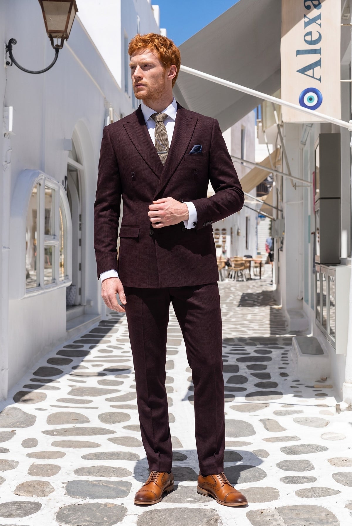 Look #732 styled with Regent - Muško bordo odijelo s dvostrukim kopčanjem od 2 dijela
