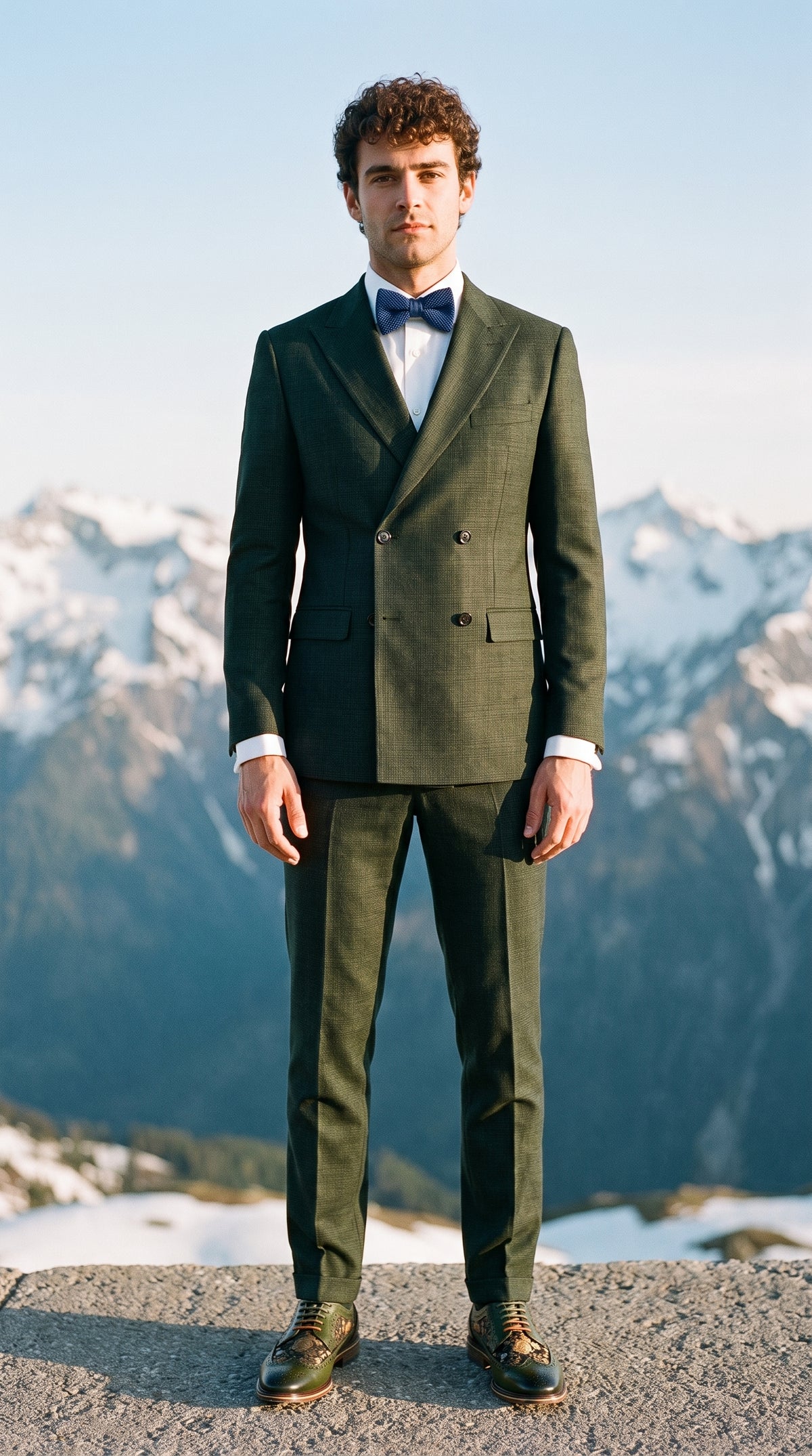 Look #345 styled with Caridi - Muško dvodijelno maslinasto zeleno odijelo s dvostrukim kopčanjem