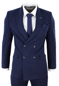 Tamnoplavo prugasto odijelo Mafia s dvostrukim kopčanjem