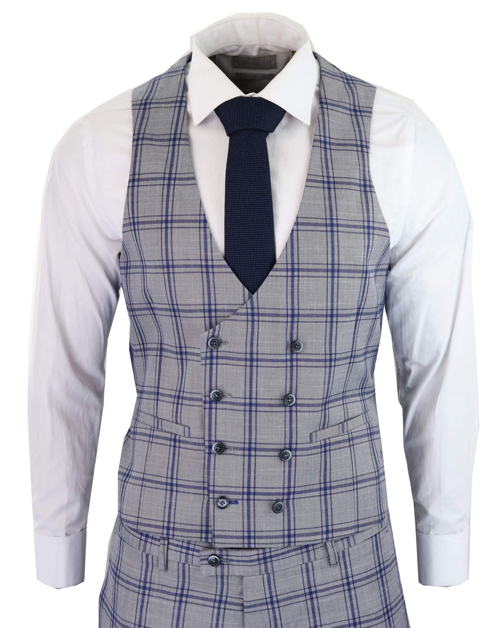 Muško sivo plavo karirano odijelo od 3 dijela