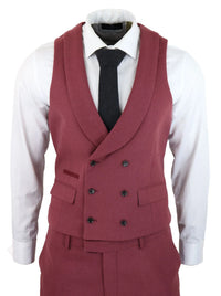 Muško vuneno odijelo od 3 dijela, bordo crveno, dvostruko kopčanje, za vjenčanje, vintage stil, 1920-e