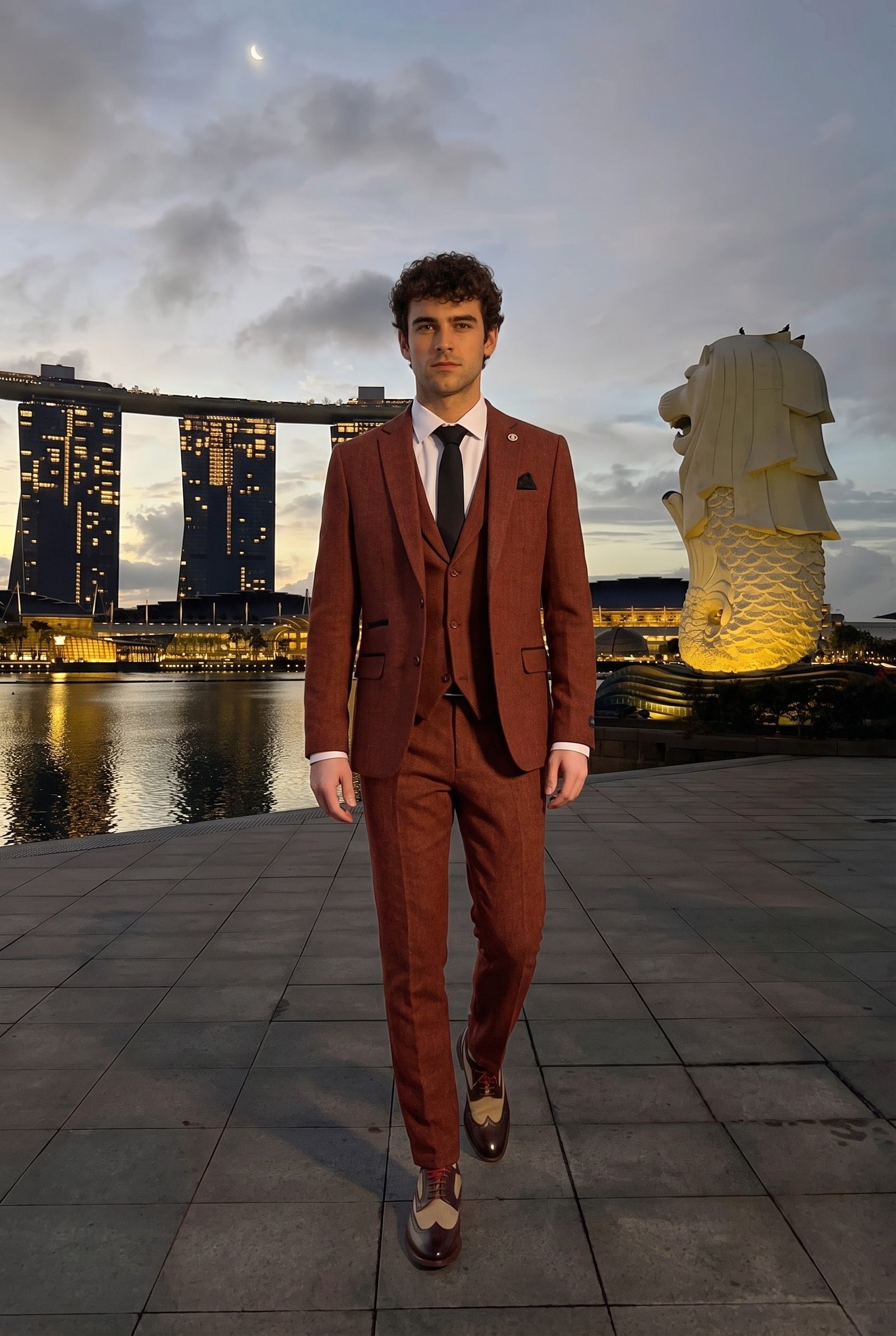 Look #935 styled with Odijelo od tvida s trodijelnim uzorkom hrđe i riblje kosti