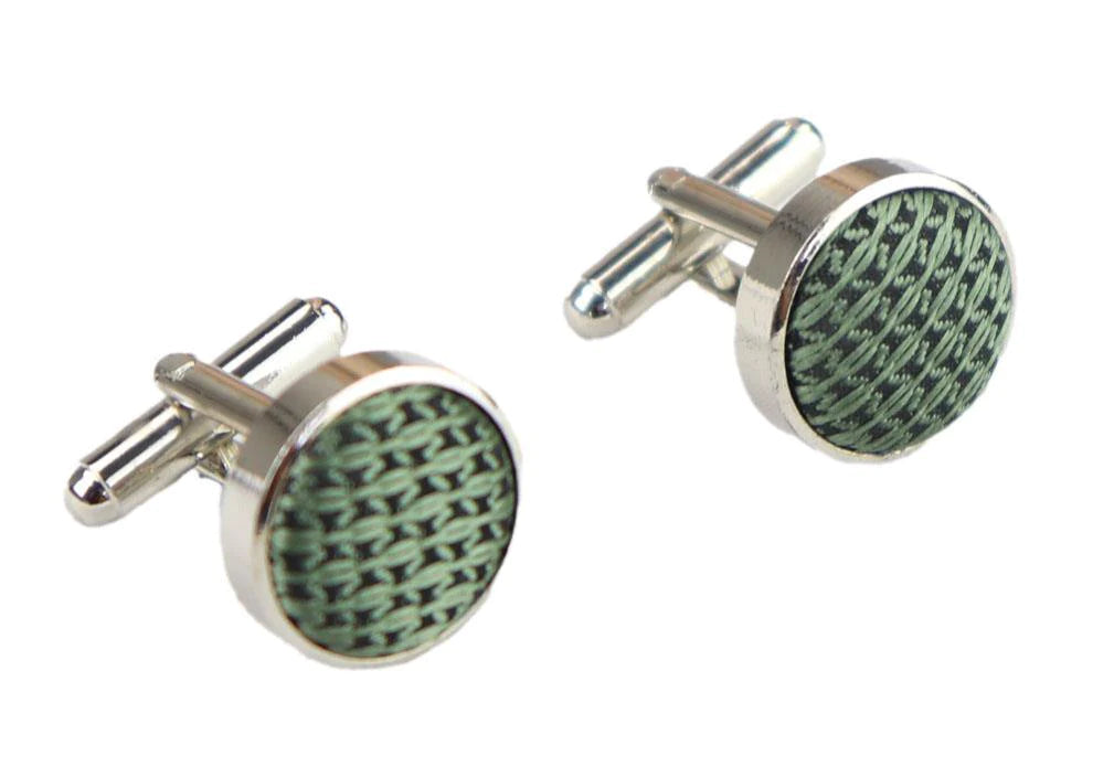 Poklon set za kravatu od satena i svile s teksturom zelene boje, džepna maramica, manžete, mat saten