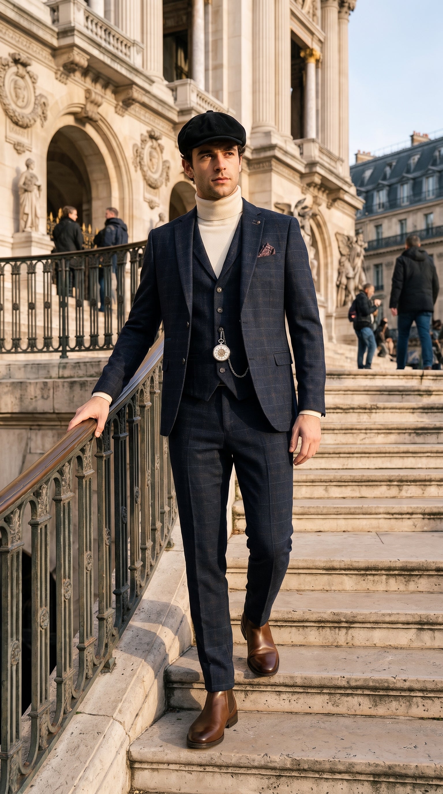 Look #133 styled with Muško tamnoplavo odijelo od tvida slim krojem Ryan od 3 dijela