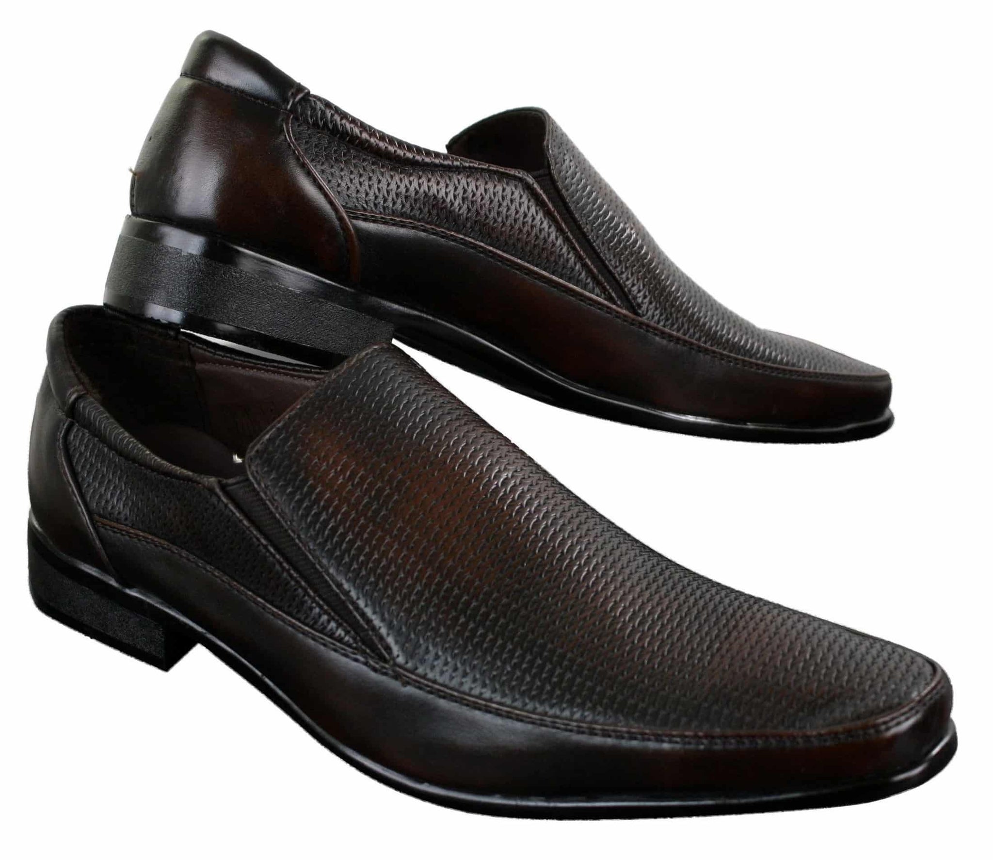 Muške smeđe crne formalne elegantne cipele slip-on teksturom od PU kože talijanskog dizajna