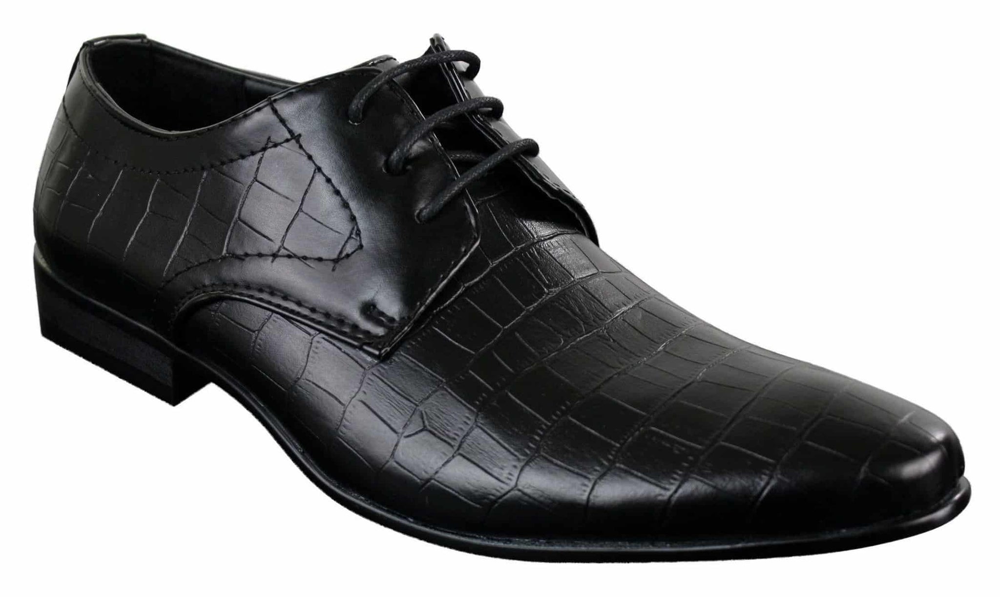 Muške crno-smeđe cipele od umjetne kože s krokodilskom zmijom i vezicama, elegantne, formalne i špicaste