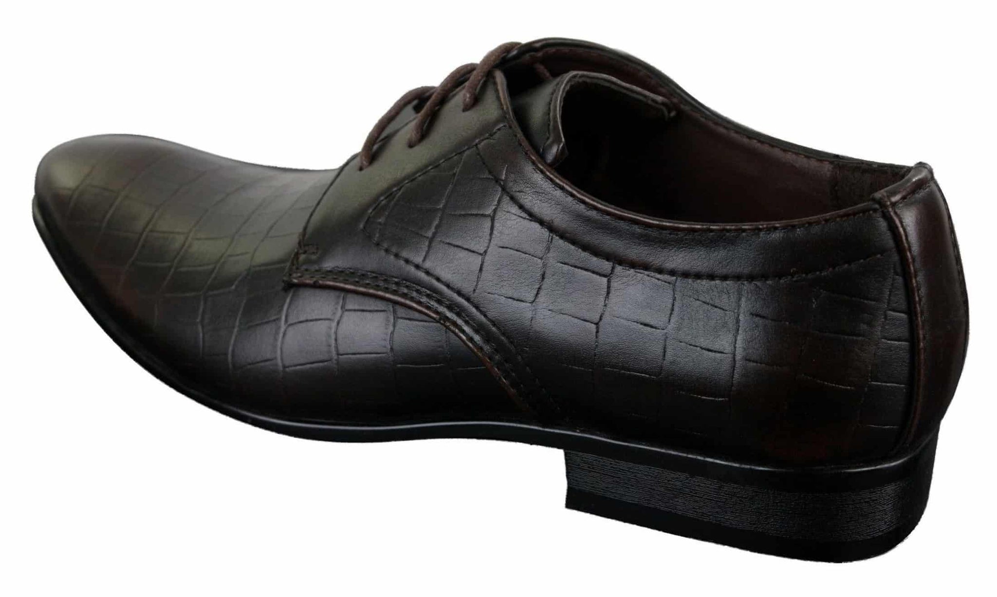 Muške crno-smeđe cipele od umjetne kože s krokodilskom zmijom i vezicama, elegantne, formalne i špicaste