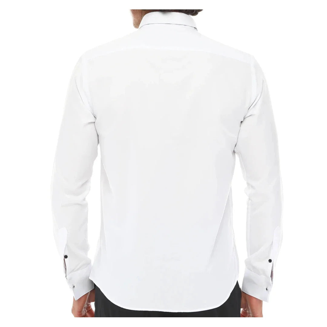 Muška košulja s ovratnikom, bijela, crna, s dvostrukim manžetama, klasična večera
