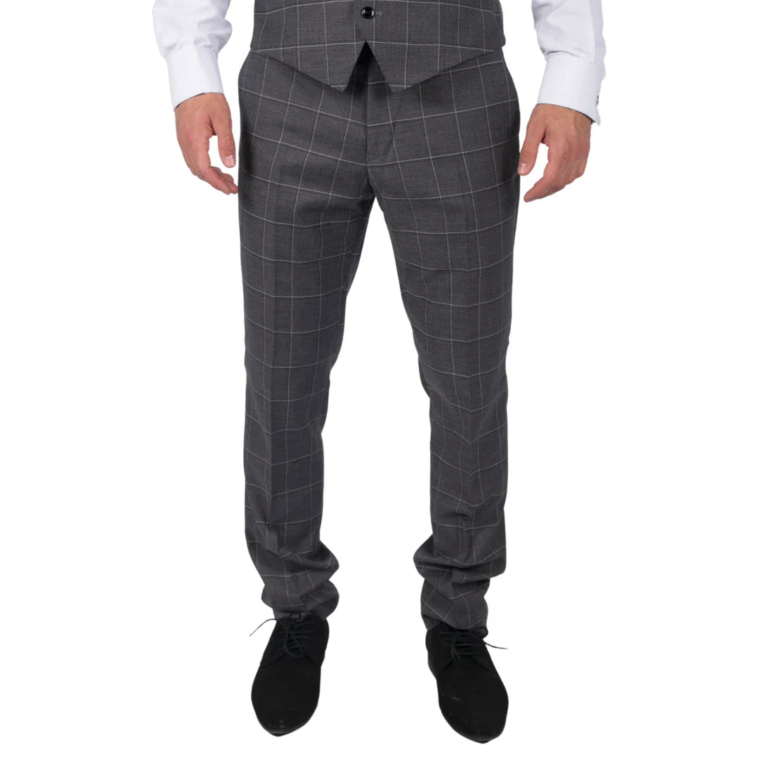 Hobbs - Muške sive karirane hlače Vintage Retro Smart Wedding