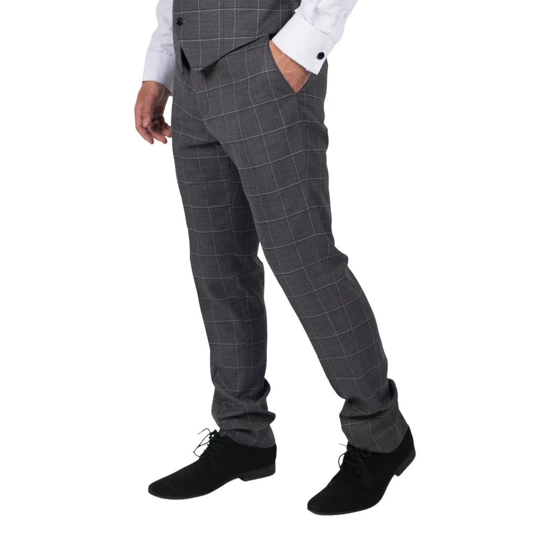 Hobbs - Muške sive karirane hlače Vintage Retro Smart Wedding