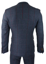 Muško odijelo od 3 dijela s uzorkom riblje kosti, tamnoplavo karirano, vintage kroj iz 1920-ih