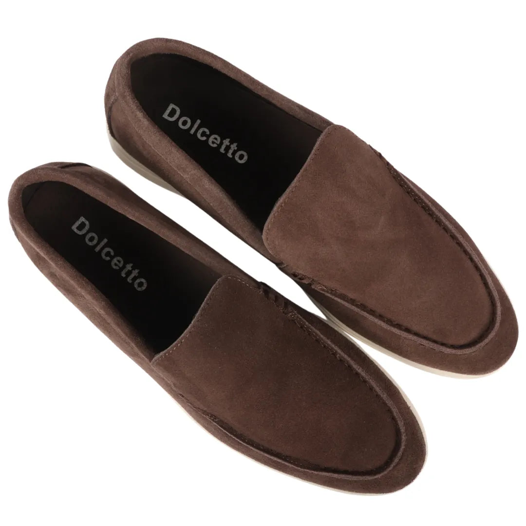 Muške smeđe mokasine od brušene kože slip-on udobnog kroja