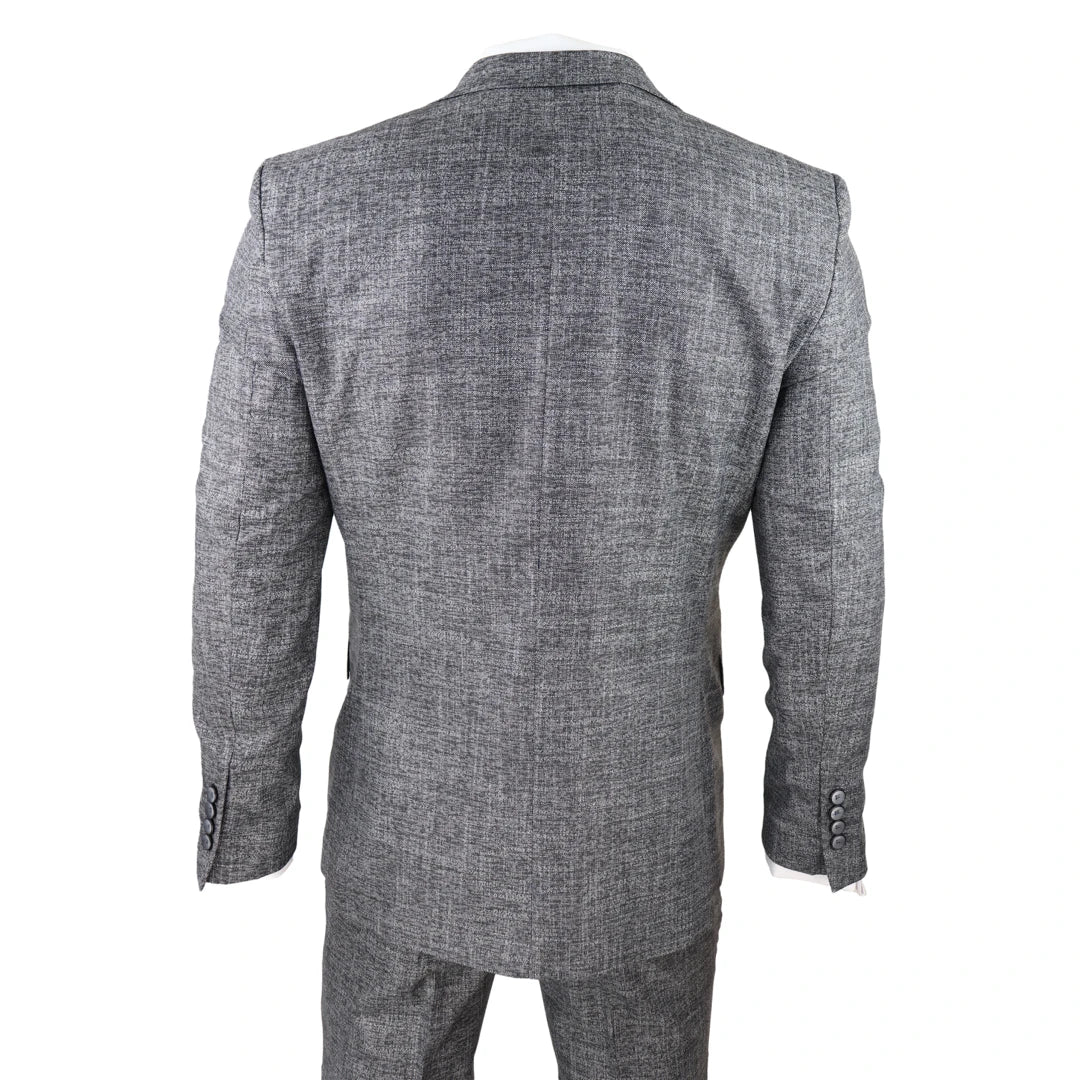 Muško odijelo od 3 dijela, sivo crno, teksturirano, krojeno, za vjenčanje, maturalnu večer, zabavu, elegantno, formalno