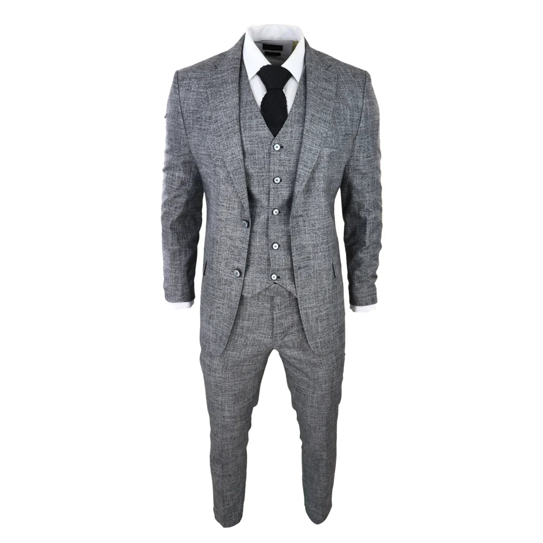 Muško odijelo od 3 dijela, sivo crno, teksturirano, krojeno, za vjenčanje, maturalnu večer, zabavu, elegantno, formalno