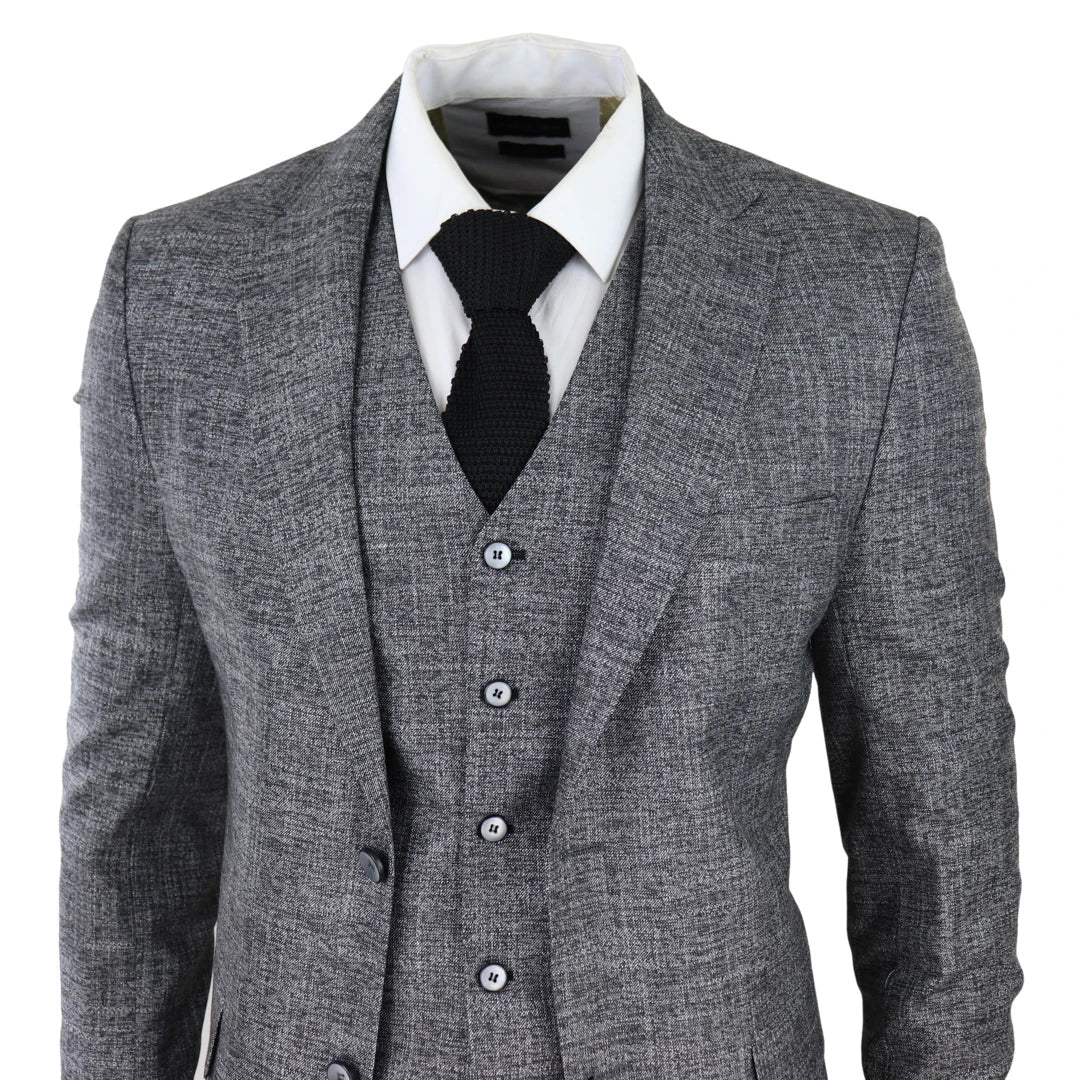 Muško odijelo od 3 dijela, sivo crno, teksturirano, krojeno, za vjenčanje, maturalnu večer, zabavu, elegantno, formalno