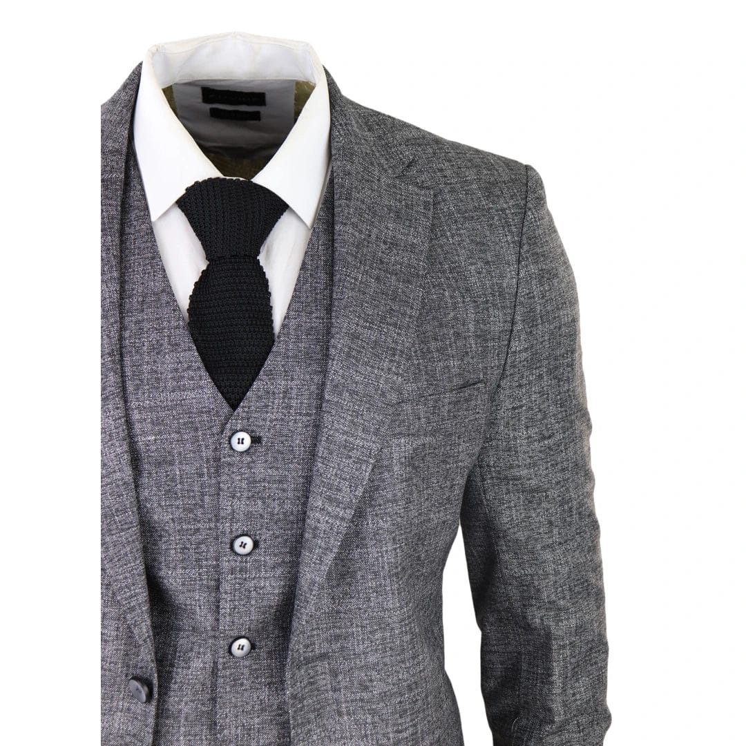 Muško odijelo od 3 dijela, sivo crno, teksturirano, krojeno, za vjenčanje, maturalnu večer, zabavu, elegantno, formalno