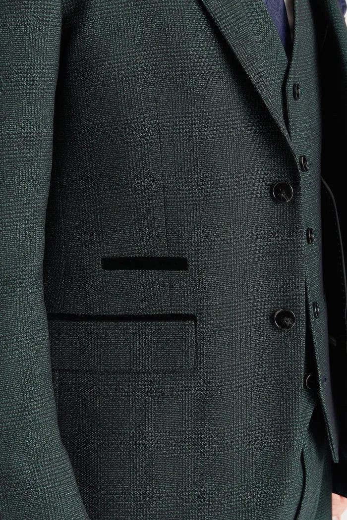 Regent - Muško zeleno odijelo od 3 dijela s kariranim uzorkom princa od Walesa