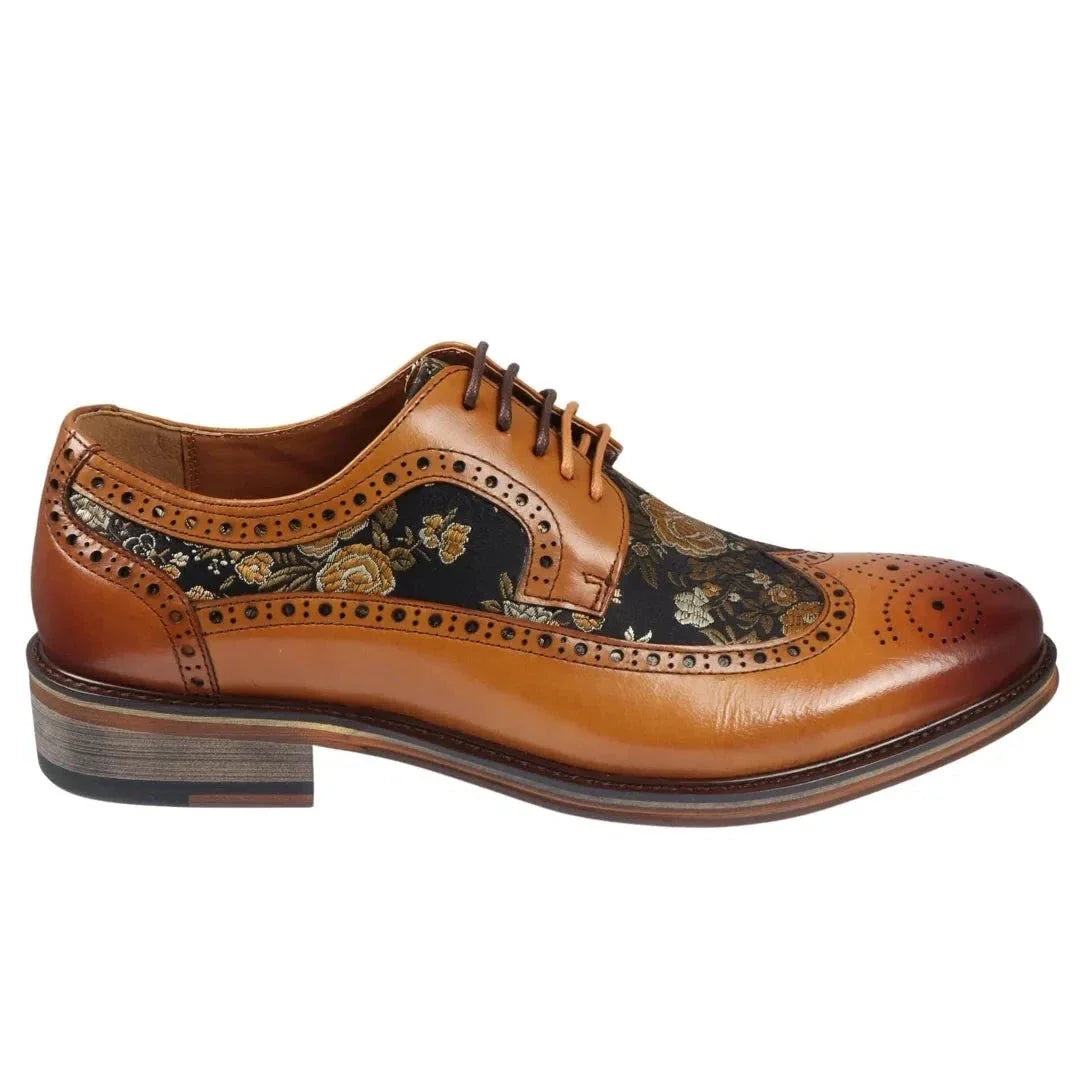 Ross - Muške smeđe kožne brogue cipele s cvjetnim printom