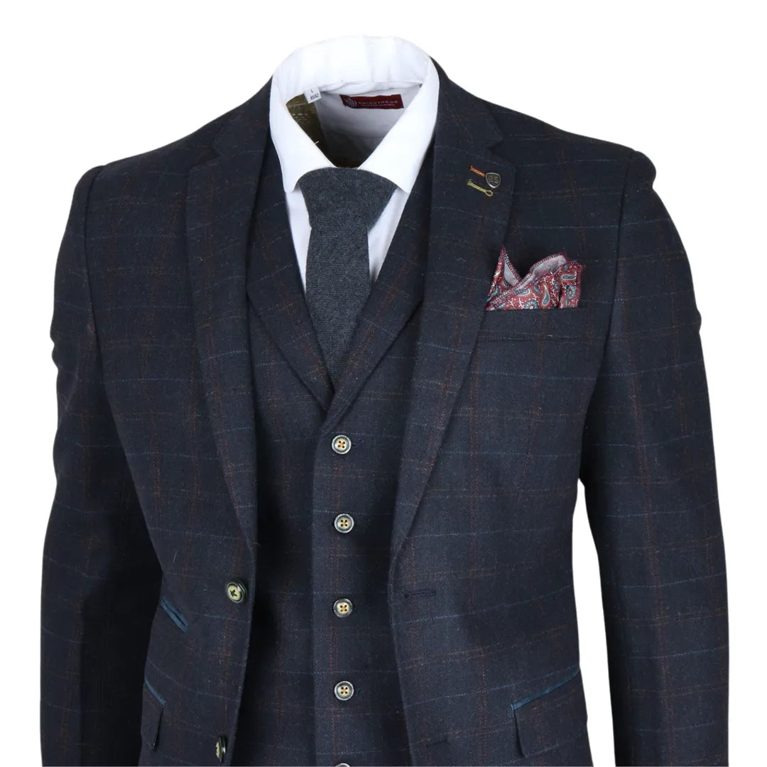 Muško tamnoplavo odijelo od tvida slim krojem Ryan od 3 dijela