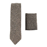 281 - Muška vunena kravata i rupčić od tvida s uzorkom riblje kosti, hrastova boja, 5 cm
