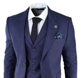 Muško tamnoplavo odijelo od tvida s uzorkom riblje kosti, 3 dijela