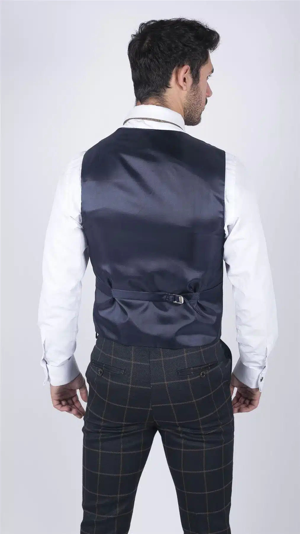 Muški klasični prsluk Prince of Wales Check Tamnoplavi uski kroj Vintage vjenčanje