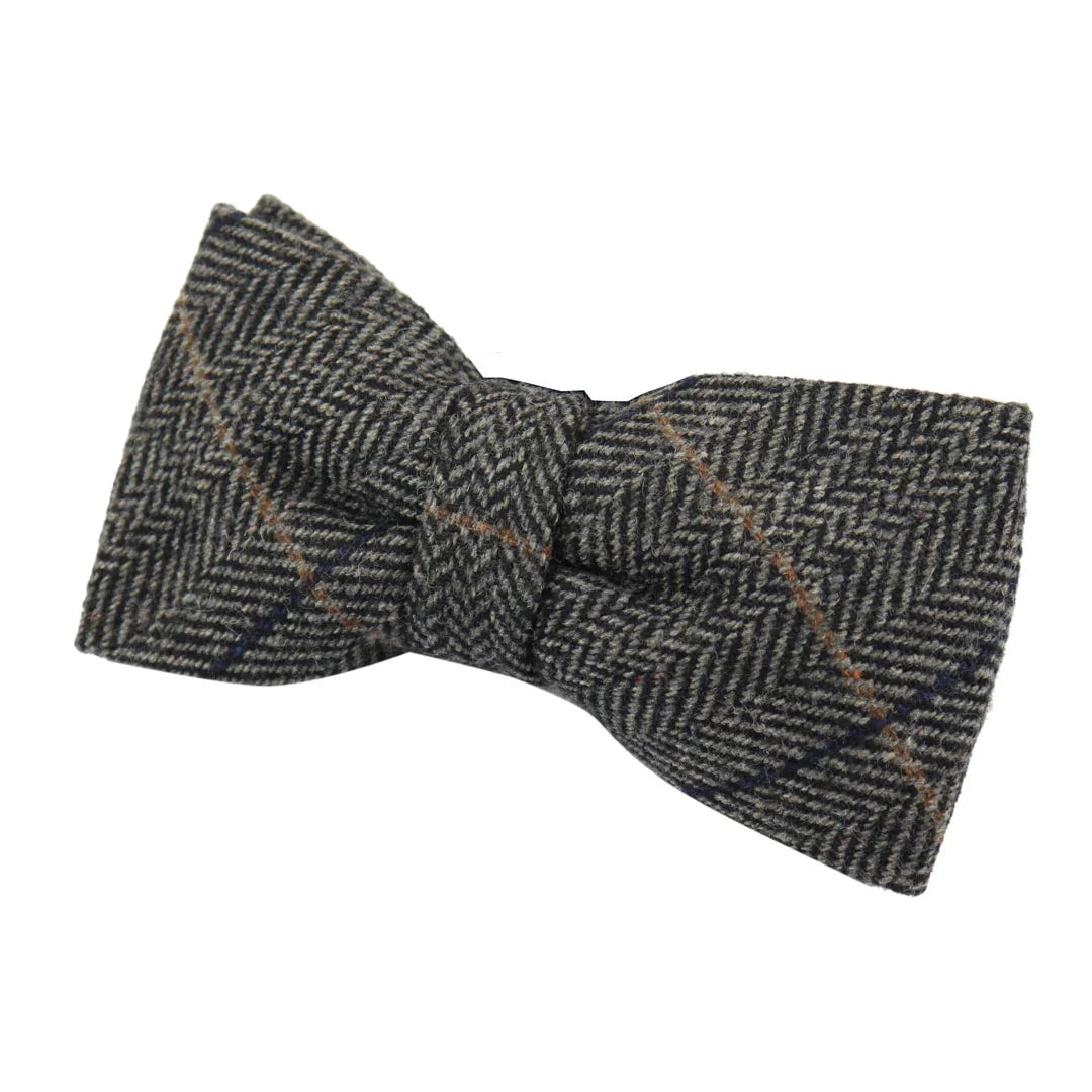 Albert - Muška siva leptir-mašna od tvida s uzorkom riblje kosti