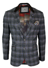 Cavani Archie - Muški vintage tweed blazer sako s kariranim uzorkom - crni