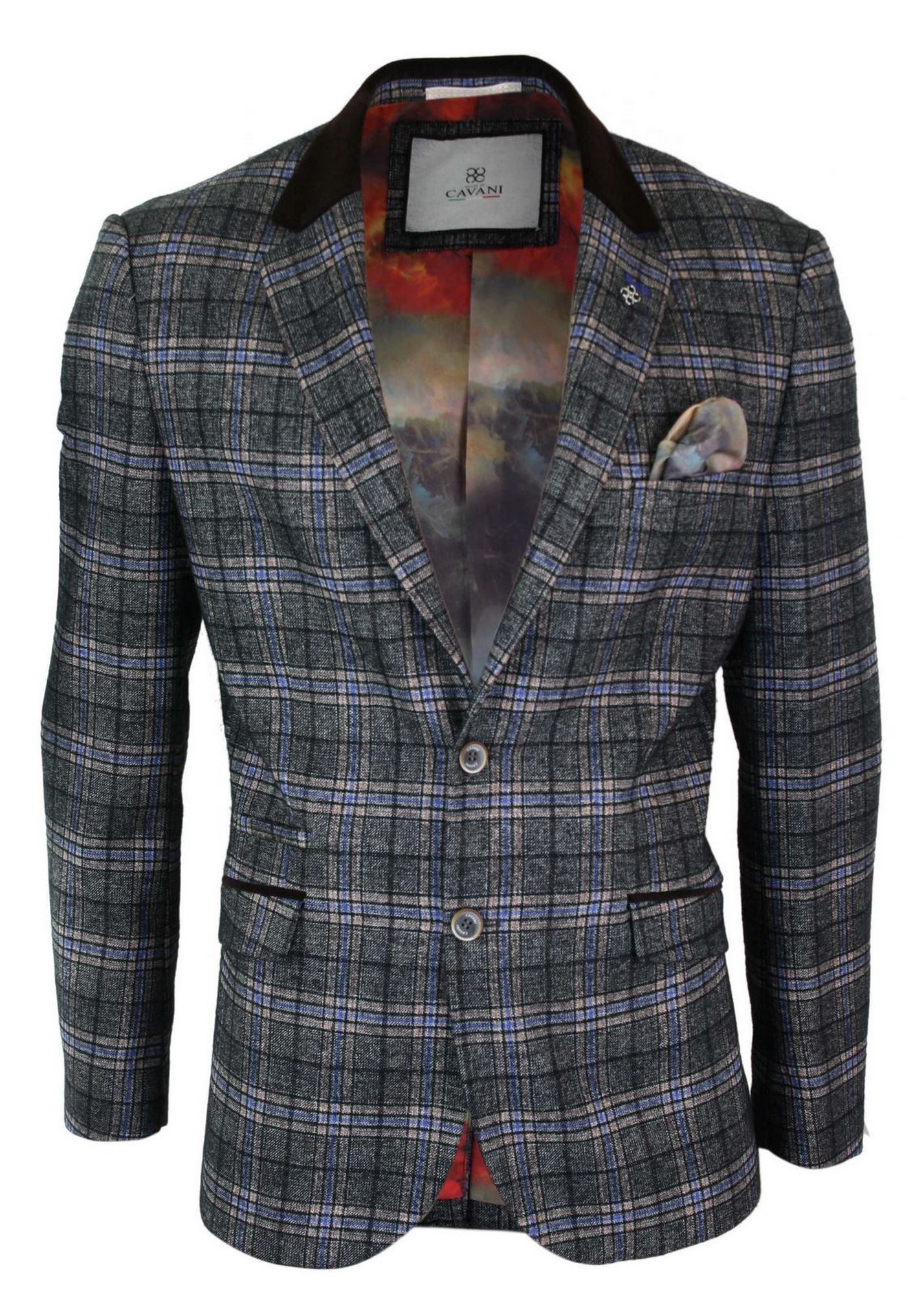 Cavani Archie - Muški vintage tweed blazer sako s kariranim uzorkom - crni