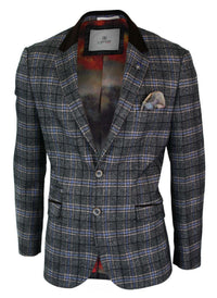 Cavani Archie - Muški vintage tweed blazer sako s kariranim uzorkom - crni