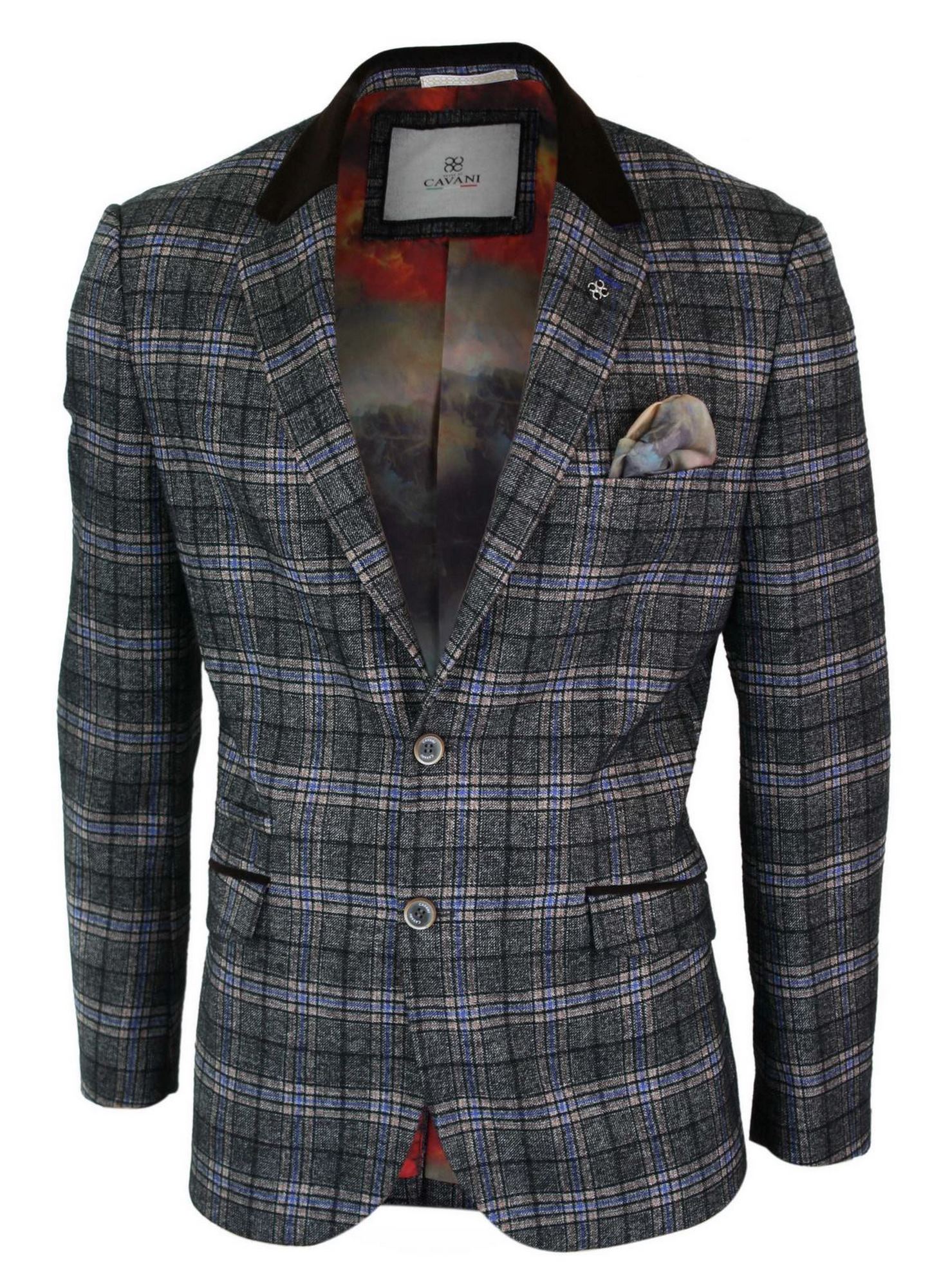 Cavani Archie - Muški vintage tweed blazer sako s kariranim uzorkom - crni