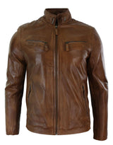 Jakna od prave kože, bajkerski stil, vintage, crna, s džepovima i patentnim zatvaračem, ležernog kroja za muškarce - smeđa