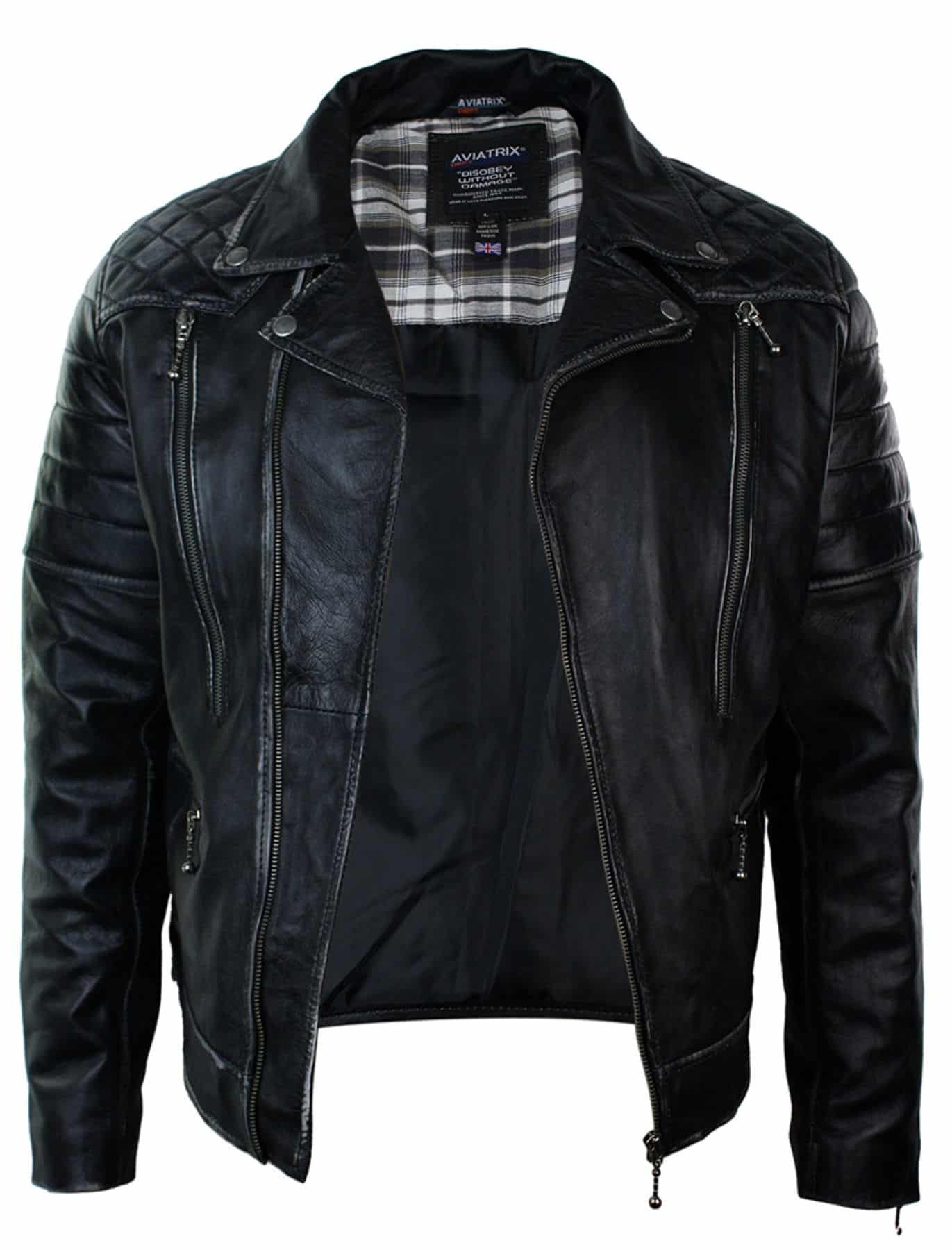 Muška bajkerska jakna od prave kože, punk rock, s križnim patentnim zatvaračem, vintage retro efekt