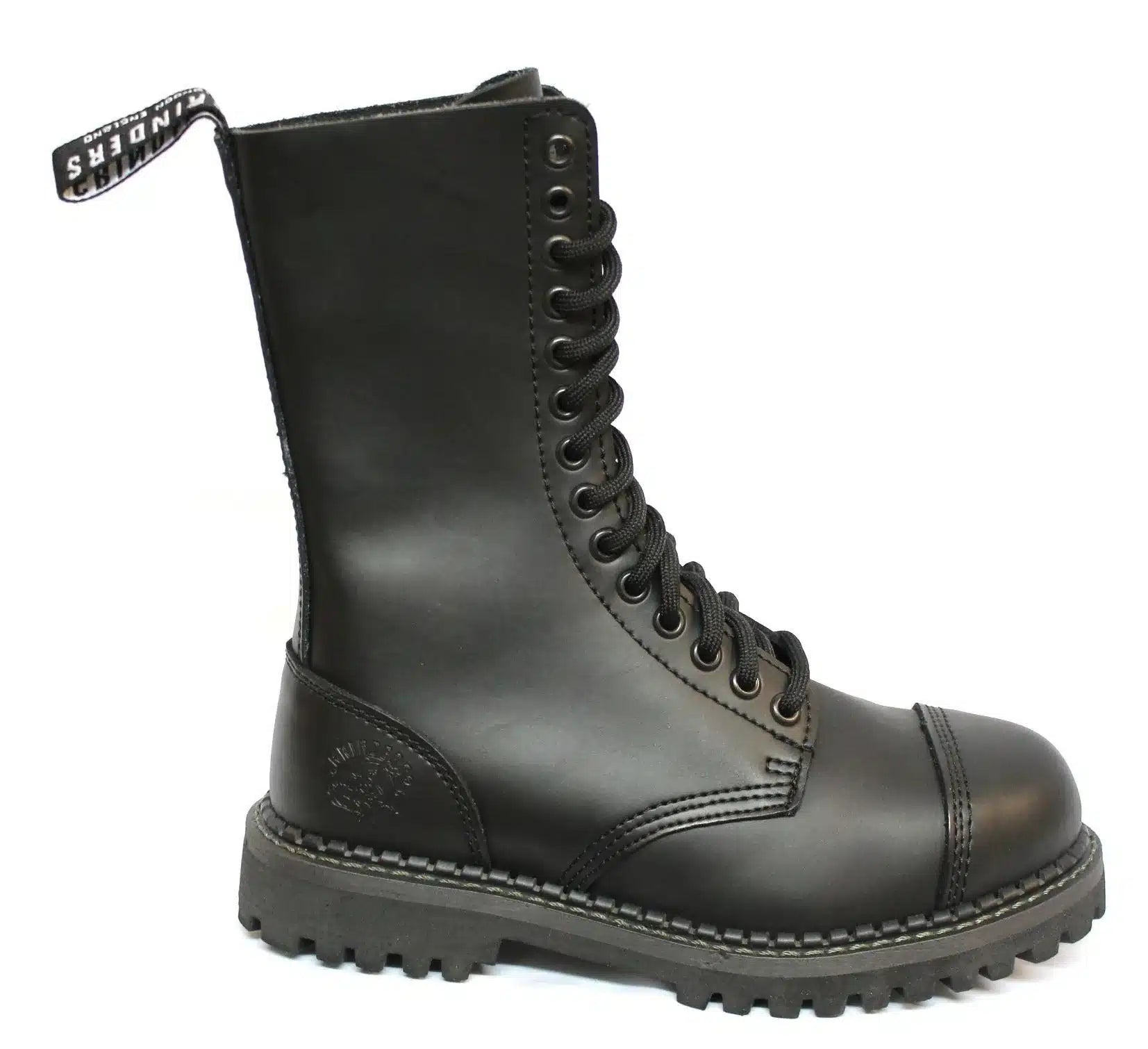 Unisex vojne čizme od prave kože, crne, Ginders Herald, punk rock, zaštitne, s čeličnom kapicom