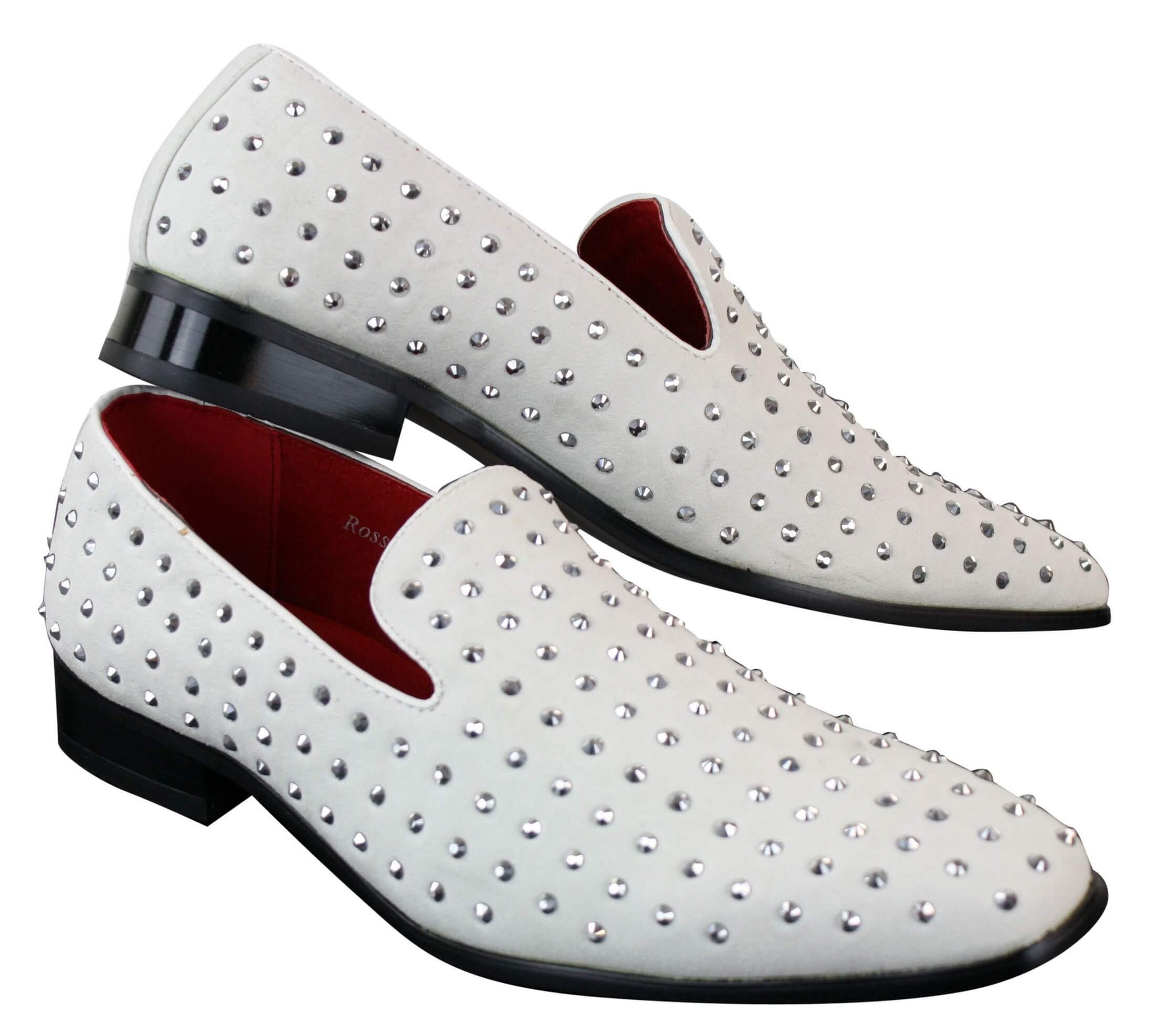 Muške mokasine od brušene kože s klincima, srebrne, elegantne, ležerne, sjajne, za zabavu