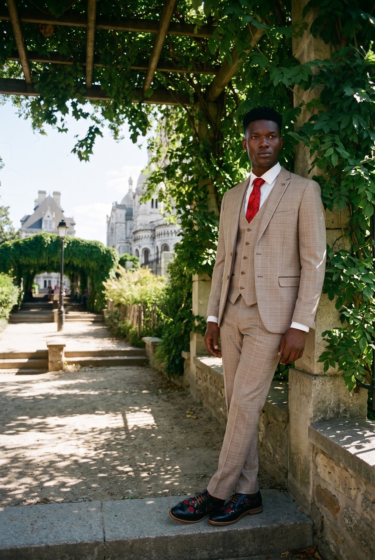 Look #215 styled with Paul Andrew Holland - Muško karirano tvidno bež smeđe odijelo od 3 dijela za vjenčanje, maturu, vintage, retro, klasično