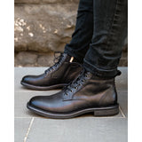 Beau - Muške crne kožne Chelsea čizme s vezicama i bočnim patentnim zatvaračem