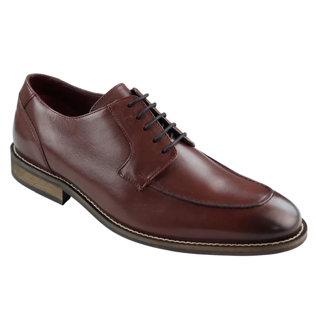 Muške prave kožne crne derby cipele s rupicama, elegantne i ležerne, bordo boje, klasične, vintage